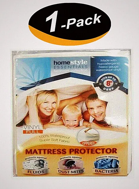 Vinyl Mattress Protector-Waterproof & Dust Mite Proof Durable Cover- Full Size